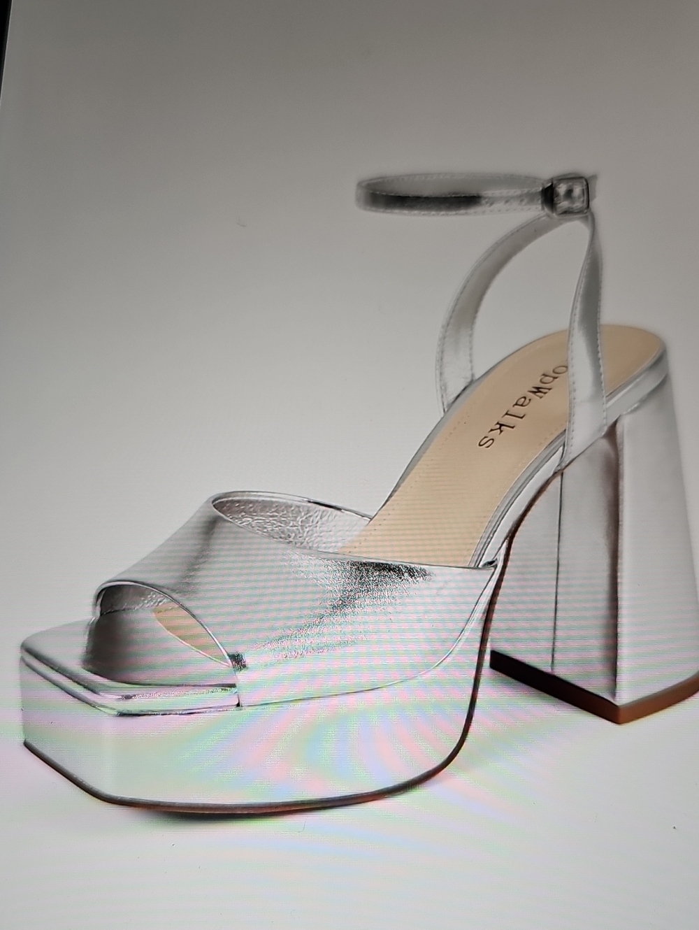 Women's NWT Silver Platform Block Heel Sandal with Ankle Strap